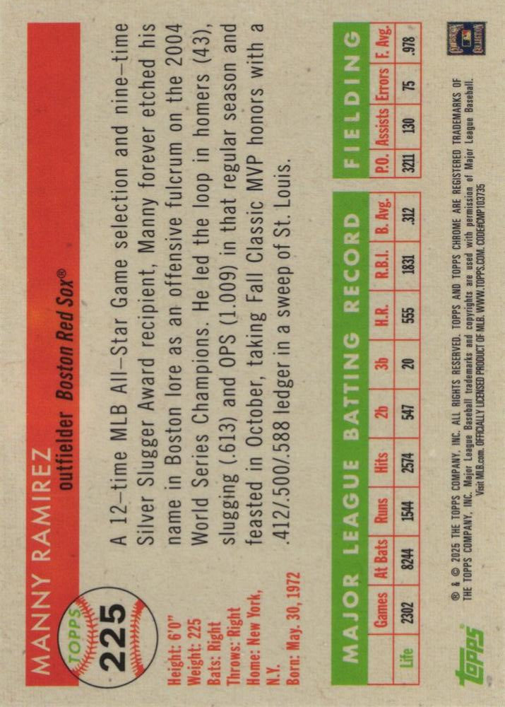 2025 Topps Chrome Platinum Manny Ramirez #225 Boston Red Sox