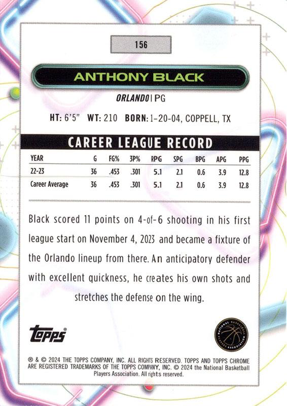 2023 Topps Chrome Cosmic Anthony Black RC #156 Orlando Magic