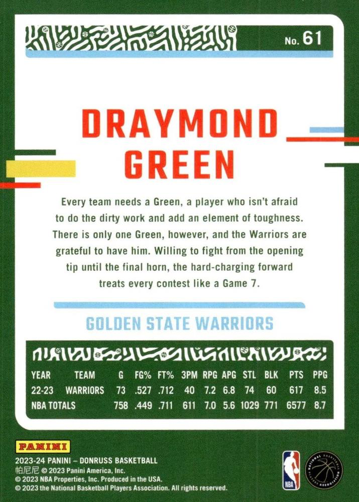 2023 Panini Donruss Draymond Green #61 Golden State Warriors