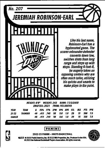 2022 Panini Hoops Jeremiah Robinson-Earl #207 Oklahoma City Thunder