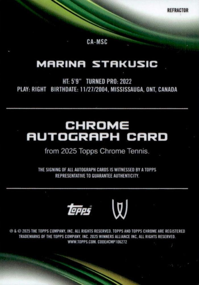 2025 Topps Chrome Tennis Refractor Autograph Marina Stakusic #CA-MSC