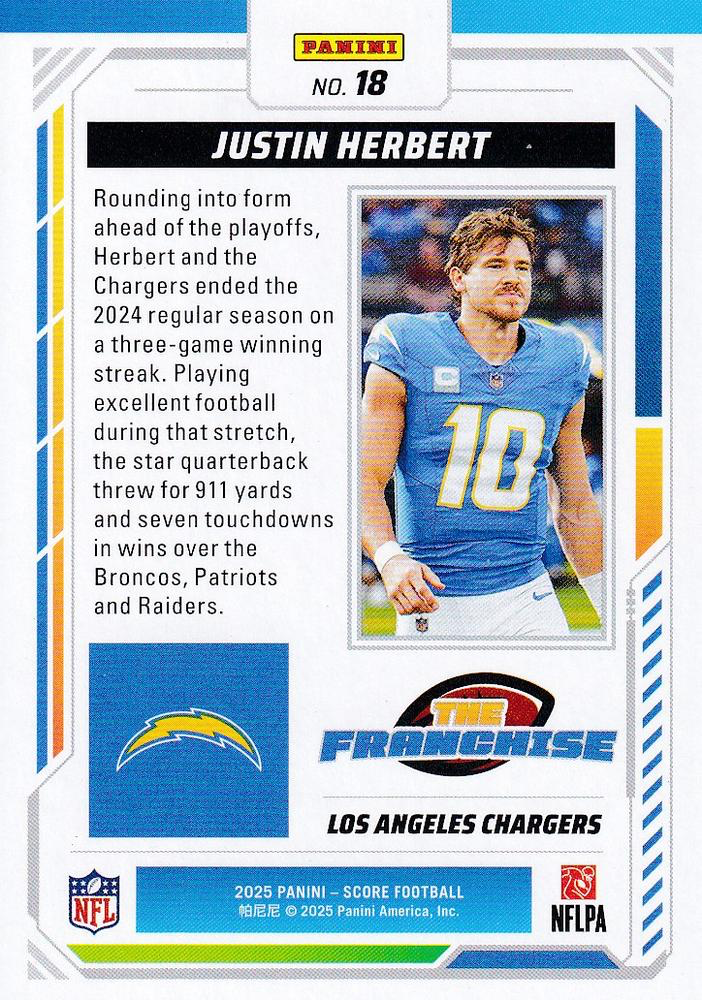 2025 Panini Score The Franchise Justin Herbert #18 Los Angeles Chargers