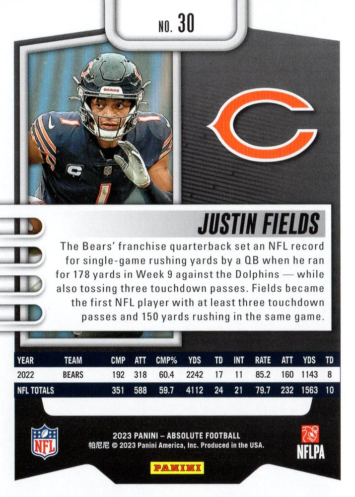 2023 Panini Absolute Justin Fields #30 Chicago Bears