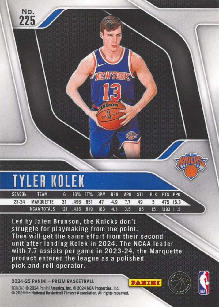 2024 Panini Prizm Tyler Kolek RC #225 New York Knicks