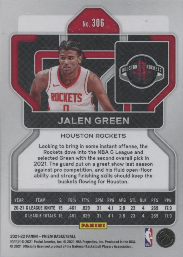 2021 Panini Prizm Jalen Green RC #306 Houston Rockets