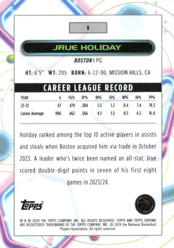 2023 Topps Chrome Cosmic Jrue Holiday #9 Boston Celtics