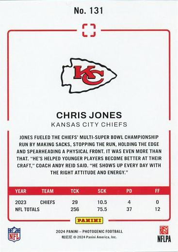 2024 Panini Photogenic Chris Jones #131 Kansas City Chiefs