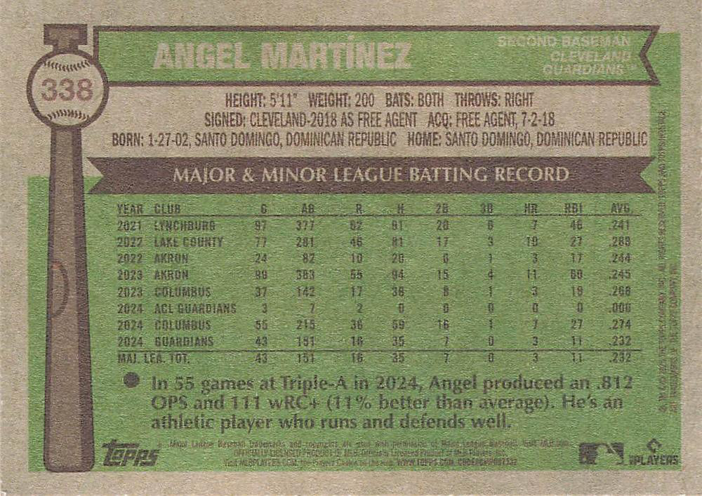 2025 Topps Heritage Angel Martinez RC #338 Cleveland Guardians