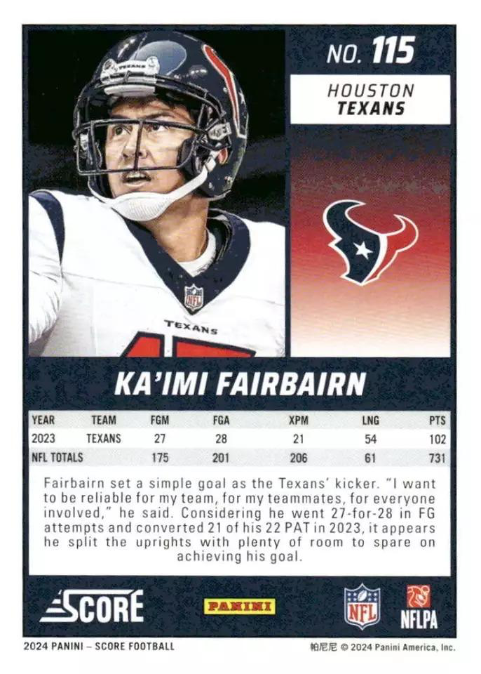 2024 Panini Score Football Ka'imi Fairbairn Houston Texans #115