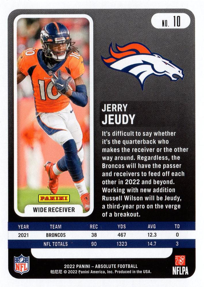 2022 Panini Absolute Jerry Jeudy #10 Denver Broncos