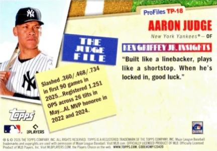 2026 Topps Series 1 Topps Profiles Aaron Judge #TP-18 New York Yankees
