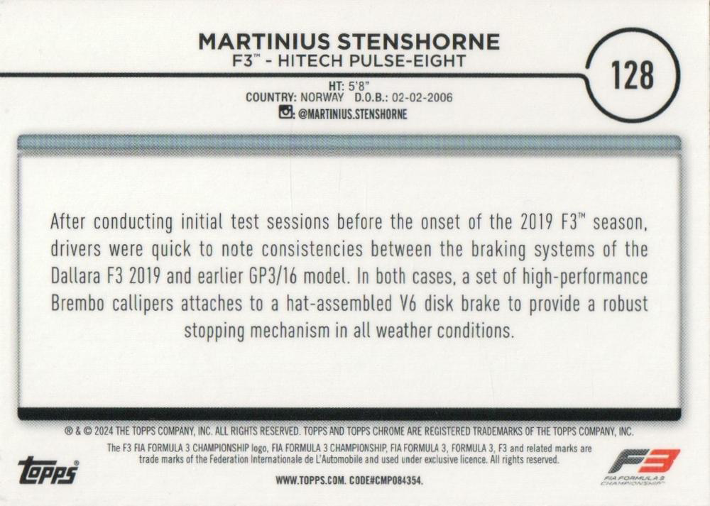 2024 Topps Chrome Formula 1 Martinius Stenshorne F3C #128 HiTech Pulse-Eight