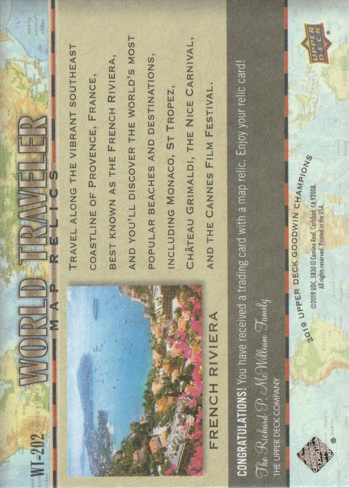 2019 Upper Deck Goodwin Champions World Traveler Map Relics French Riviera #WT-202