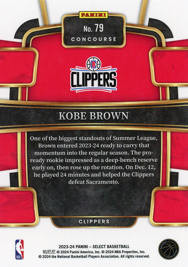 2023 Panini Select NBA Blue Kobe Brown RC #79 Los Angeles Clippers