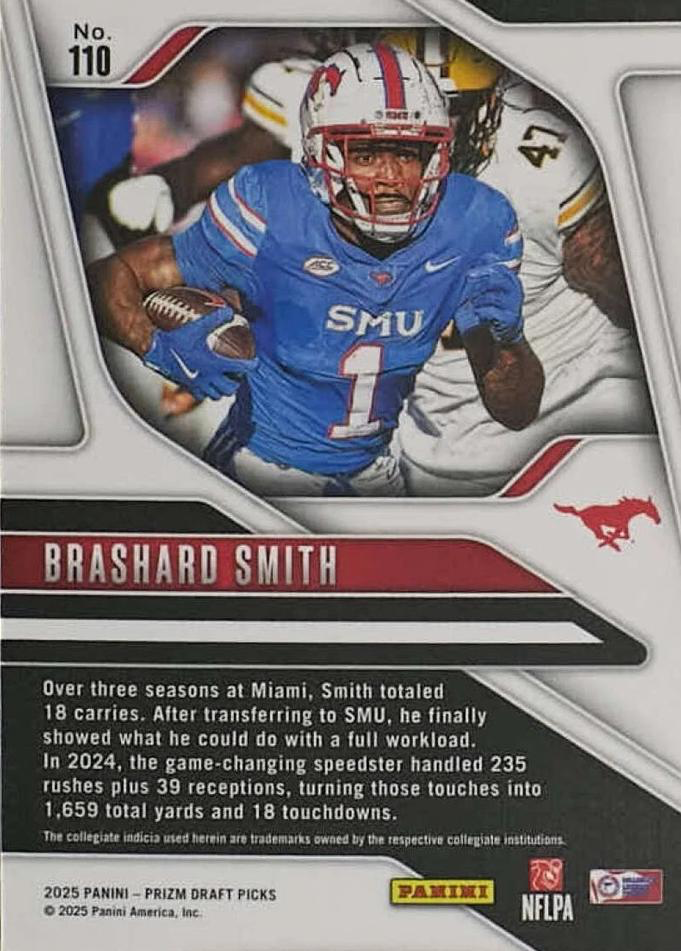2025 Panini Prizm Draft Picks Brashard Smith #110 SMU Mustangs