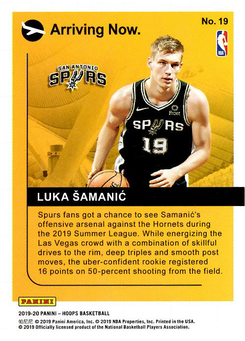 2019 Panini Hoops Arriving Now Luka Samanic #19 San Antonio Spurs