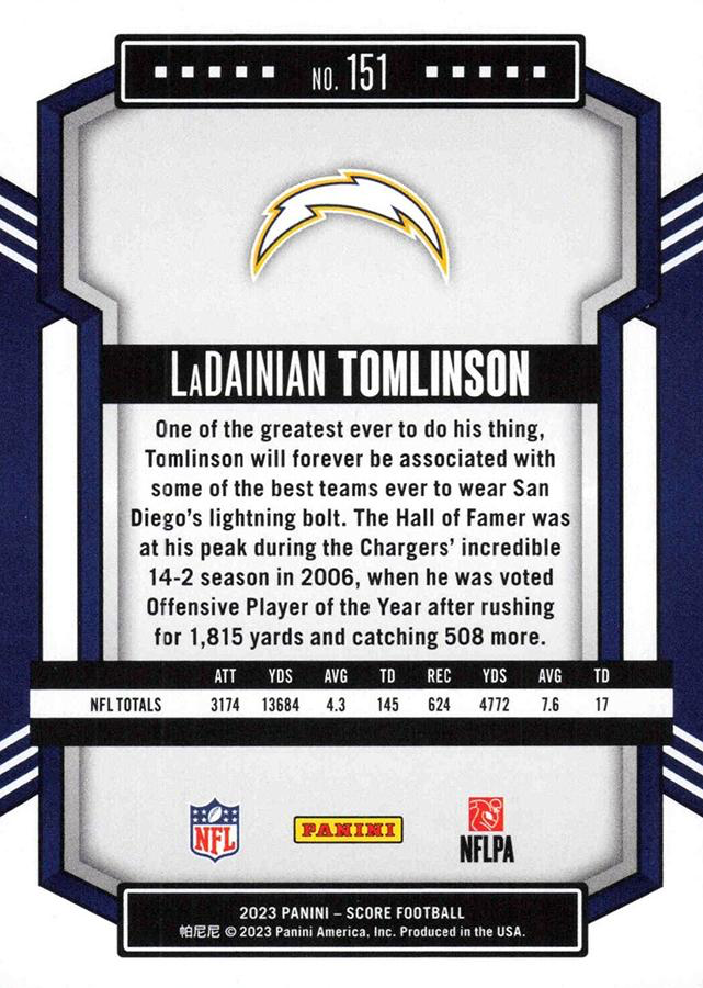 2023 Panini Score Football LaDainian Tomlinson San Diego Chargers #151
