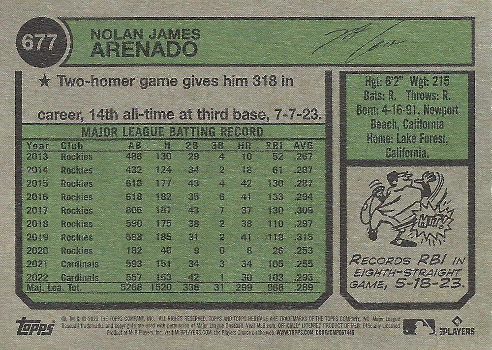 2023 Topps Heritage Nolan Arenado #677 St. Louis Cardinals
