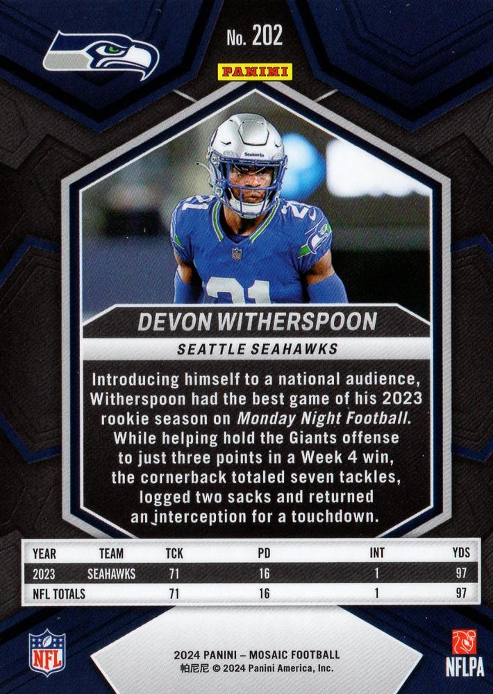 2024 Panini Mosaic Football Devon Witherspoon Seattle Seahawks #202