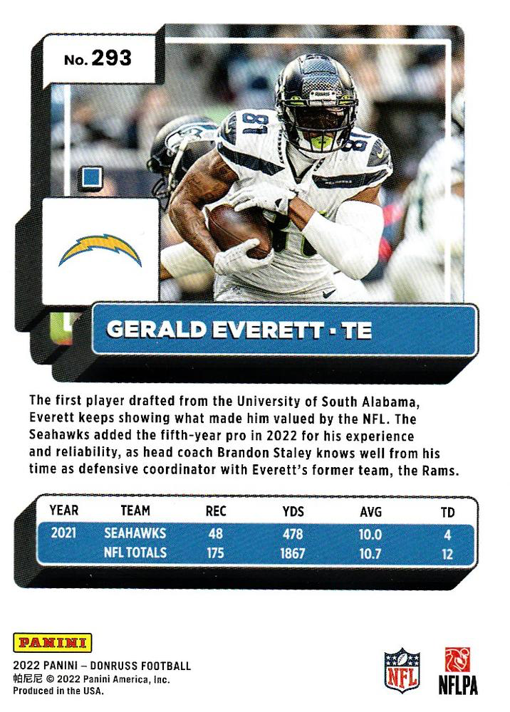 2022 Panini Donruss Gerald Everett #293 Los Angeles Chargers