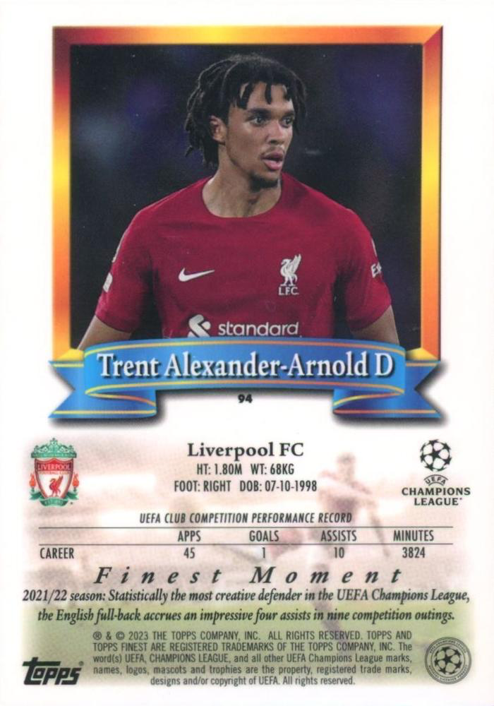 2022 Topps Finest Flashbacks UCC Trent Alexander-Arnold #94 Liverpool