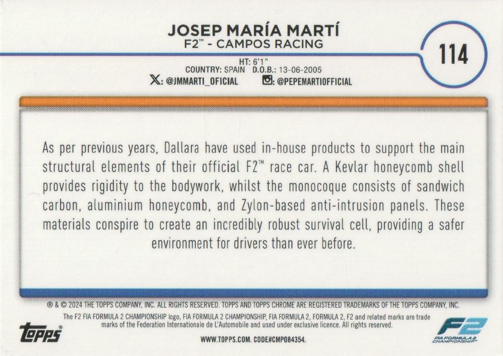 2024 Topps Chrome Formula 1 Josep Maria Marti F2C #114 Campos Racing