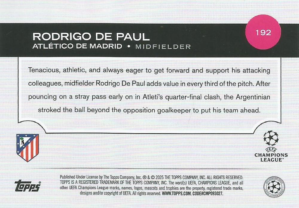 2024 Topps UCC Rodrigo de Paul #192 Atletico Madrid