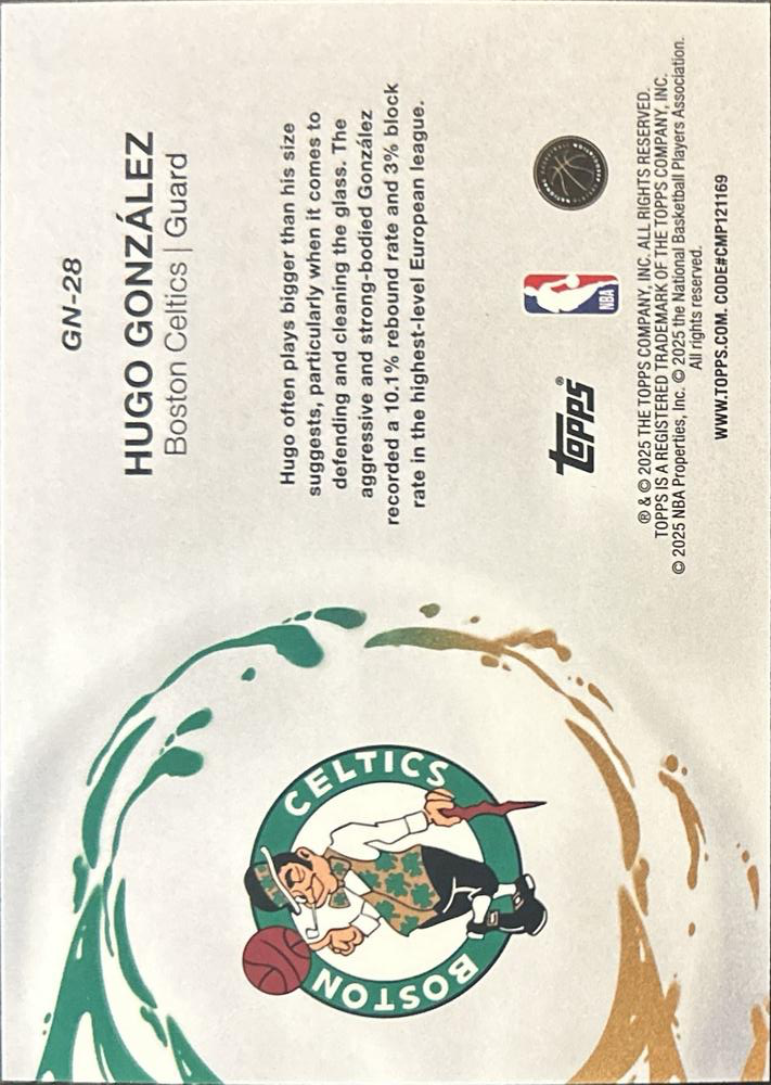 2025 Topps NBA Generation Now Hugo González GN-28 Boston Celtics