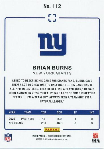 2024 Panini Photogenic Brian Burns #112 New York Giants