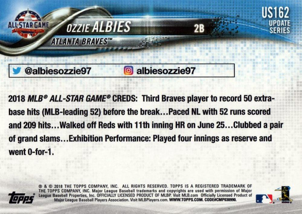 2018 Topps Update Ozzie Albies RC #US163 Atlanta Braves