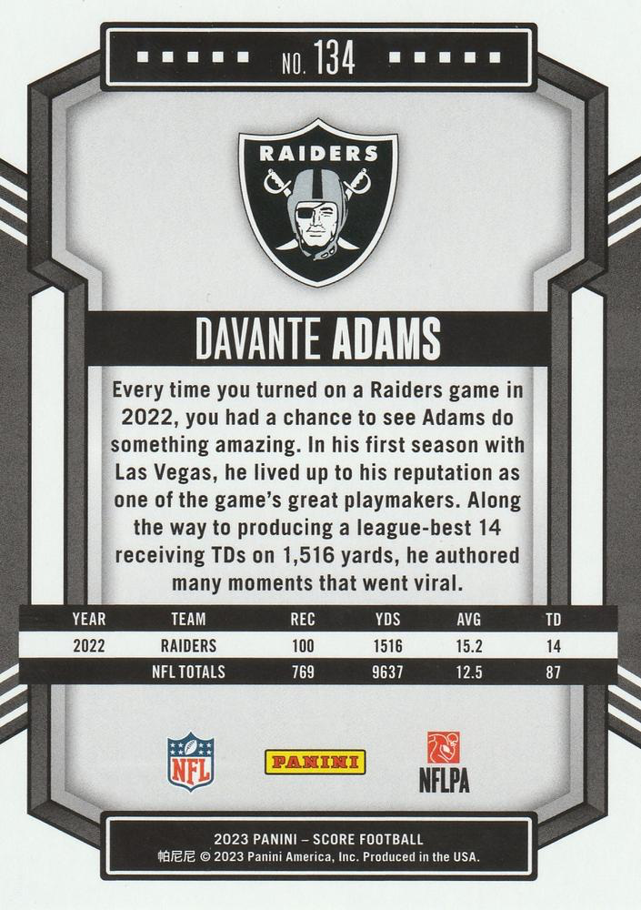 2023 Panini Score Football Davante Adams Las Vegas Raiders #134