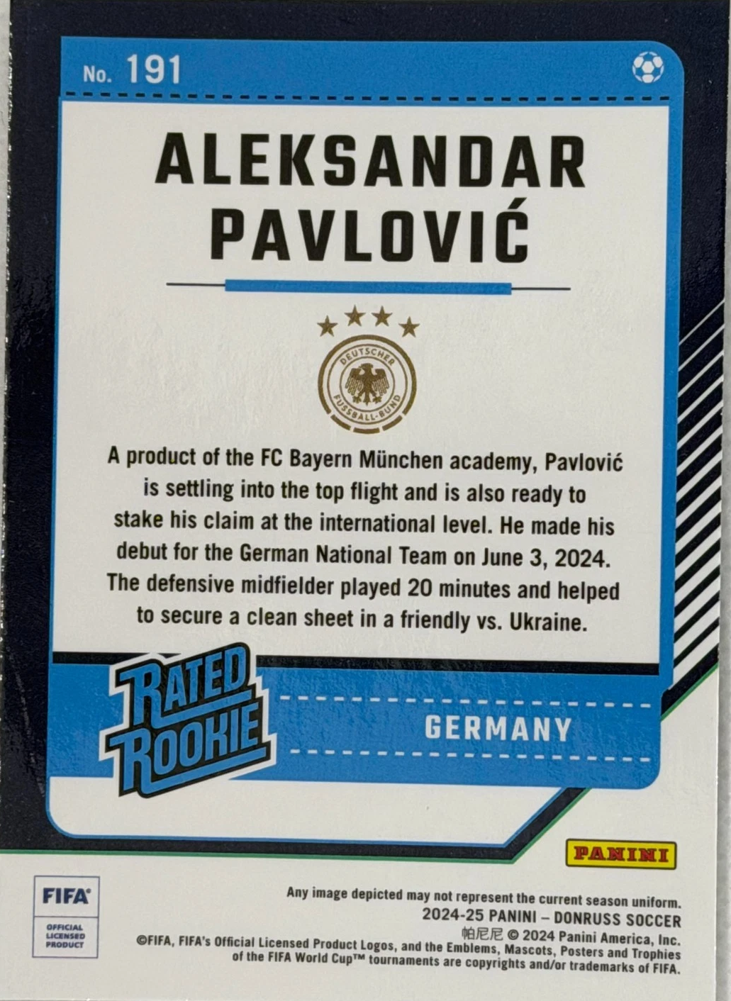 2024 Panini Donruss Optic Aleksandar Pavlovic Rated Rookie #191 Germany