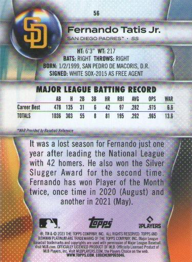 2023 Topps Bowman Platinum Fernando Tatis Jr. San Diego Padres #56