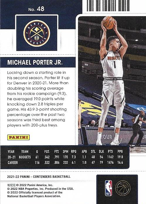 2021 Panini Contenders Michael Porter Jr. #48 Denver Nuggets