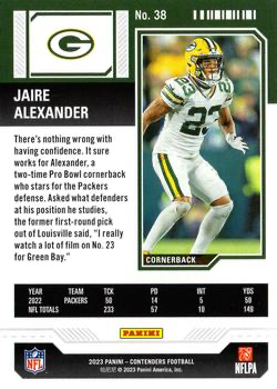 2023 Panini Contenders Jaire Alexander Green Bay Packers #38