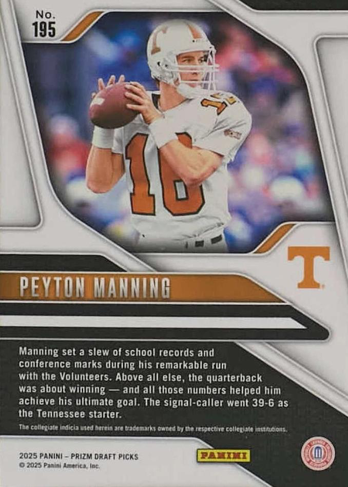 2025 Panini Prizm Draft Picks Peyton Manning #195 Tennessee Volunteers