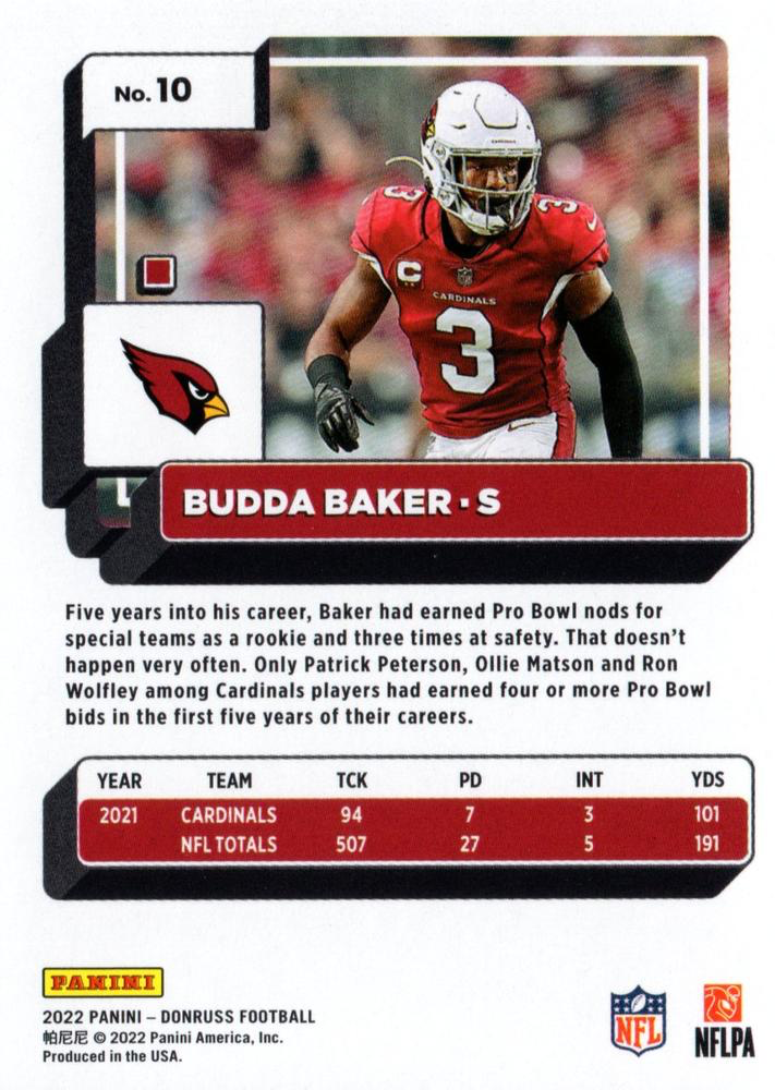 2022 Panini Donruss Budda Baker #10 Arizona Cardinals