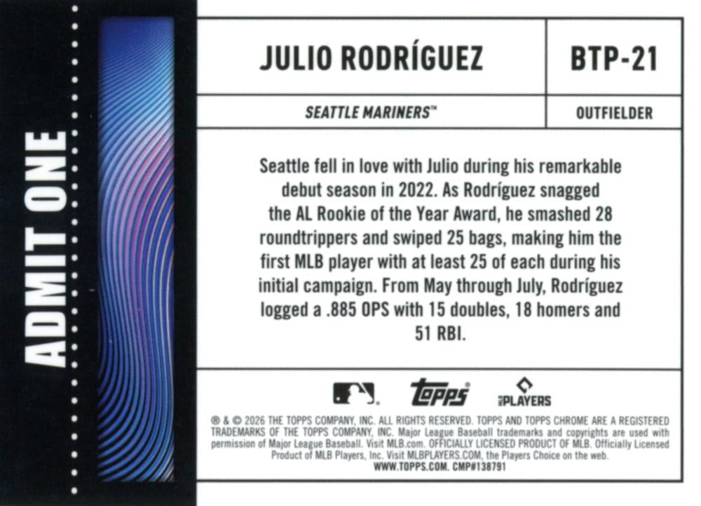 2026 Topps Chrome Big Ticket Players Julio Rodríguez #BTP-21 Seattle Mariners