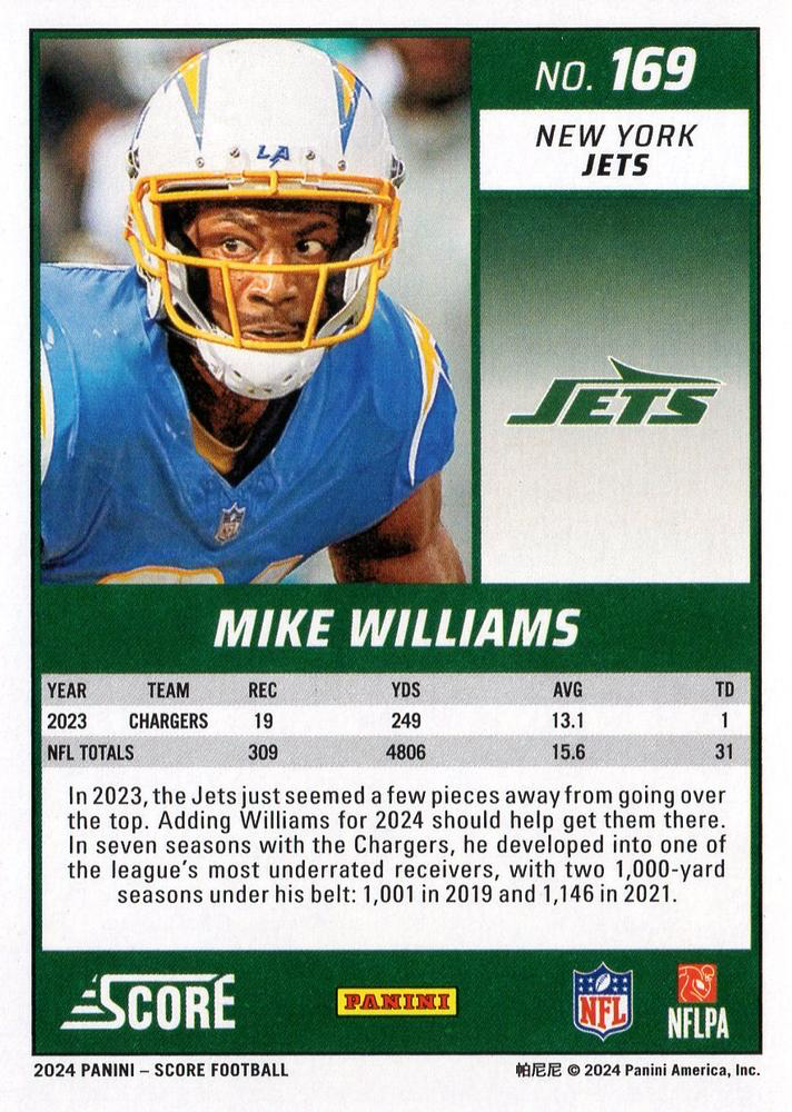 2024 Panini Score Football Mike Williams New York Jets #169