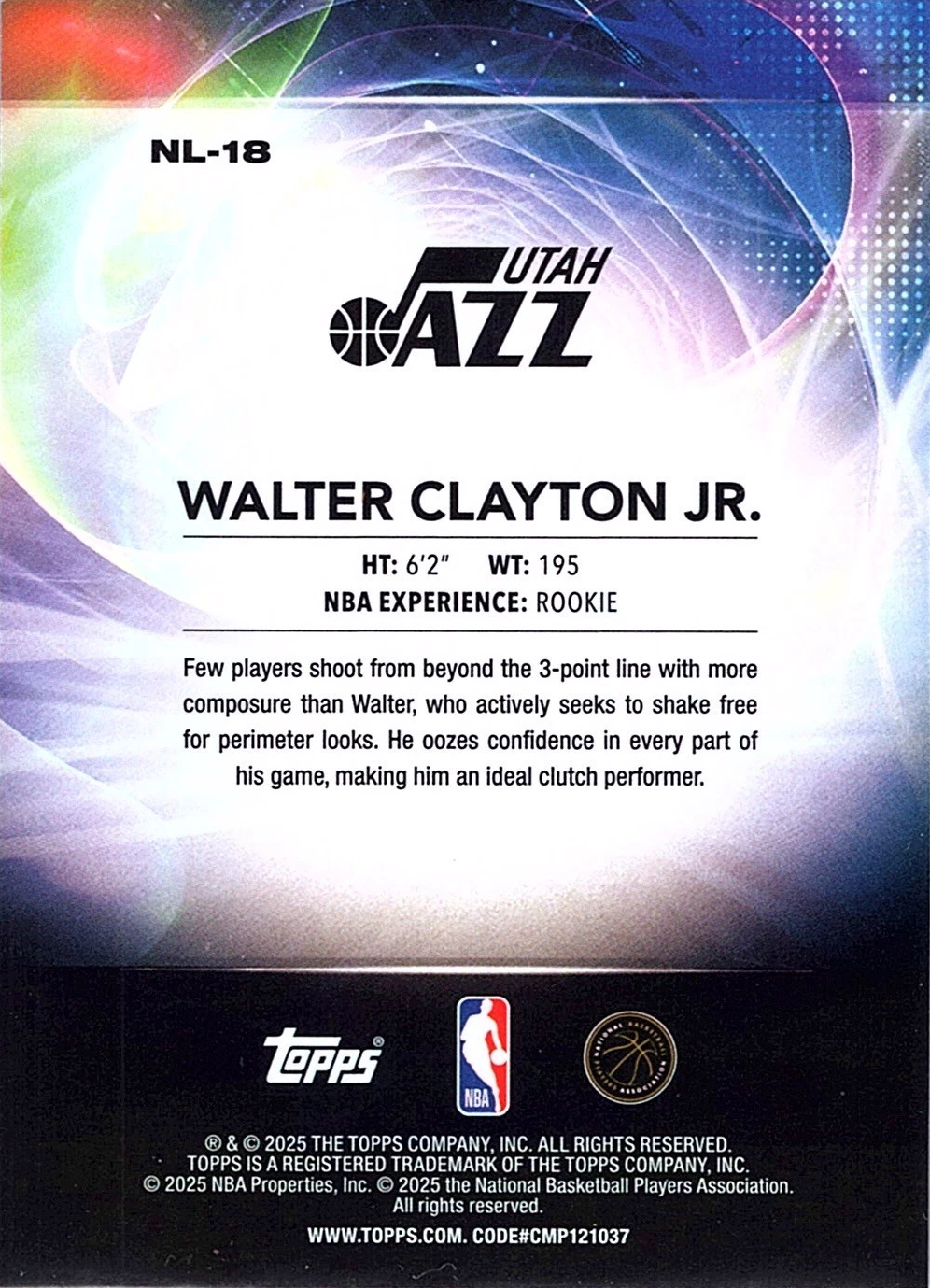 2025 Topps NBA No Limit Walter Clayton Jr. NL-18 Utah Jazz