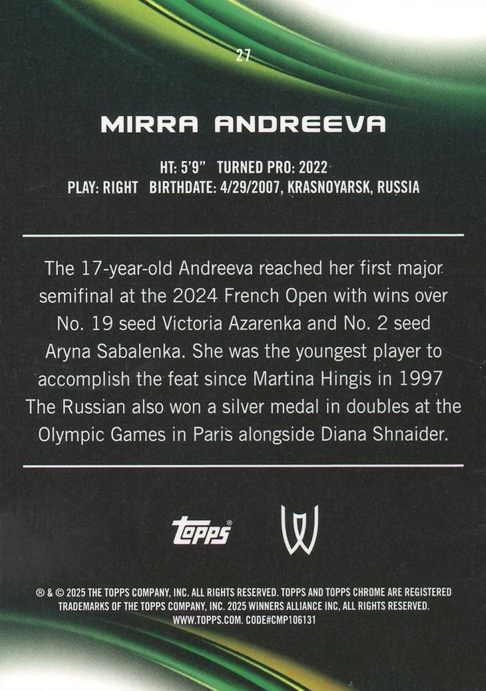 2025 Topps Chrome Tennis Geometric Mirra Andreeva #27