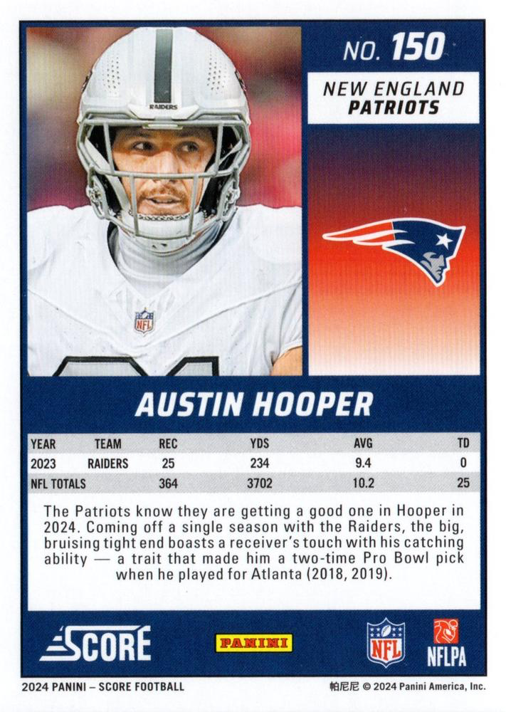 2024 Panini Score Football Austin Hooper New England Patriots #150