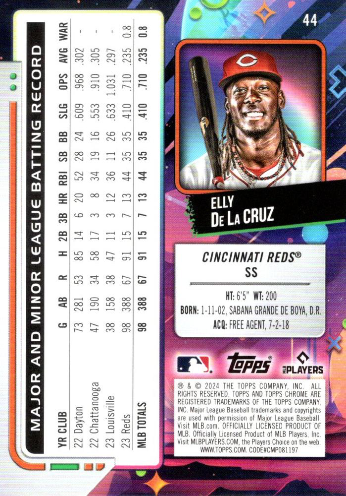 2024 Topps Chrome Cosmic Elly De La Cruz RC #44 Cincinnati Reds