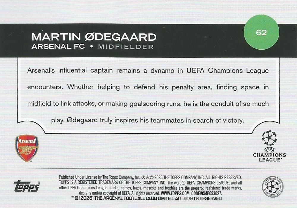 2024 Topps UCC Martin Ødegaard #62 Arsenal FC