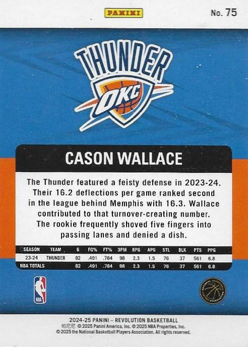 2024 Panini Revolution Cason Wallace #75 Oklahoma City Thunder