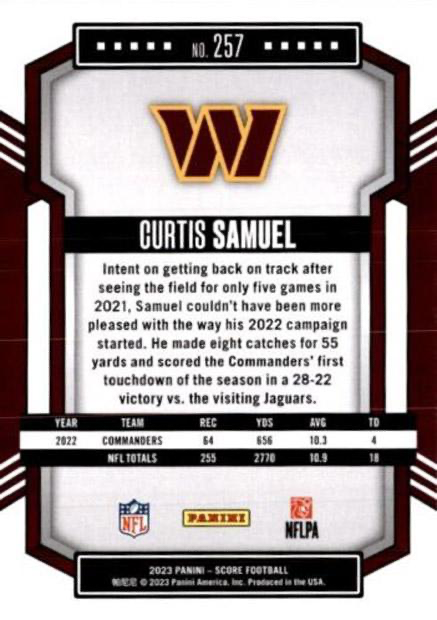 2023 Panini Score Football Curtis Samuel Washington Commanders #257