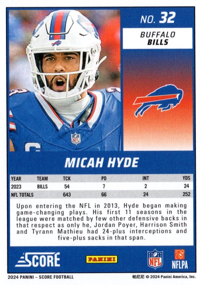 2024 Panini Score Football Micah Hyde Buffalo Bills #32