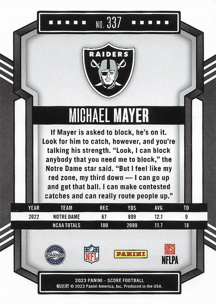 2023 Panini Score Football Michael Mayer Las Vegas Raiders #337 RC