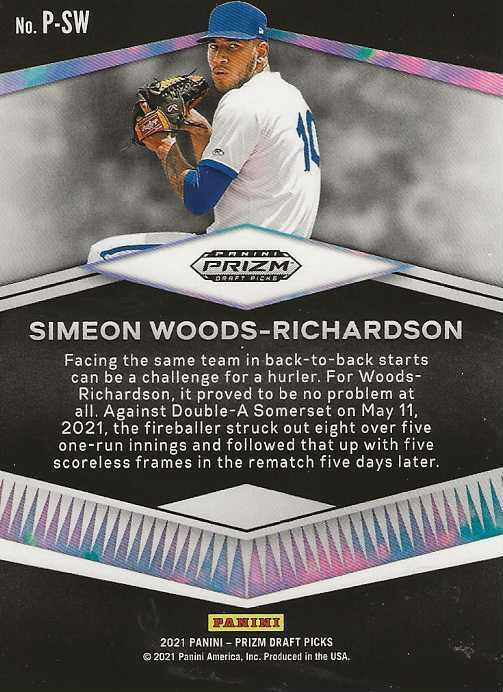 2021 Panini Prizm Draft Picks Prospects Simeon Woods-Richardson #P-SW Toronto Blue Jays