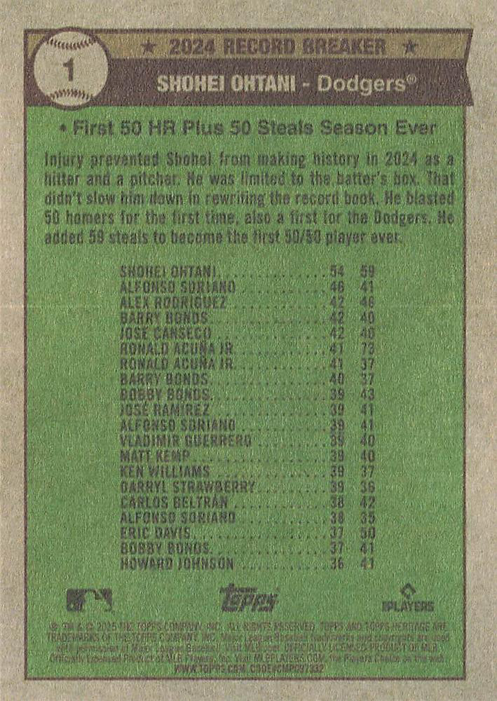 2025 Topps Heritage Shohei Ohtani RB #1 Los Angeles Dodgers